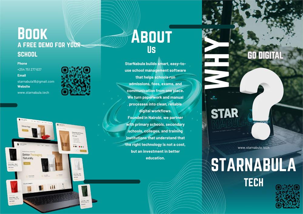School management system brochure - cover and about