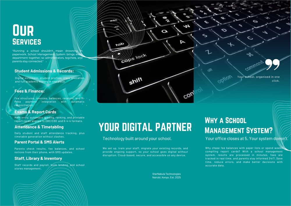 School management system brochure - services and features